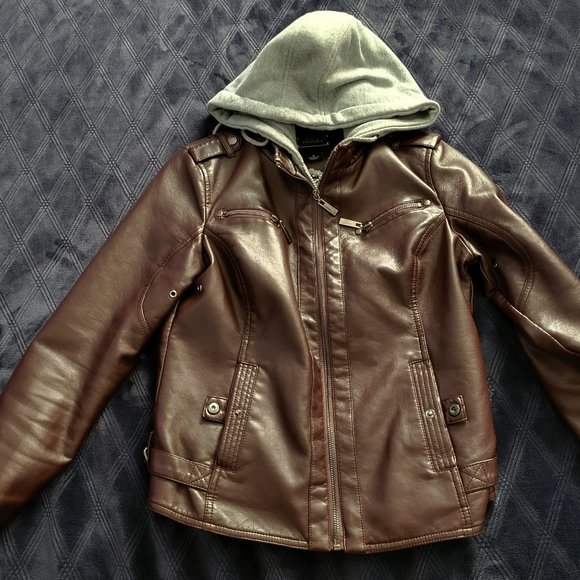 JOUJOU Jackets & Blazers - JPUJOU Leather jacket w hood and fur lining - faux Small